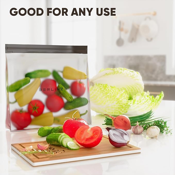 BERLINZO Large Reusable Ice Storage Bag - Freezer Safe Leak Proof Lunch Bag for Ice and Food Storage - BPA-Free XL Size