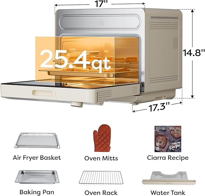 CIARRA 12-in-1 Countertop Steam Oven with Air Fryer, 25.4QT Nosh Oven Pro