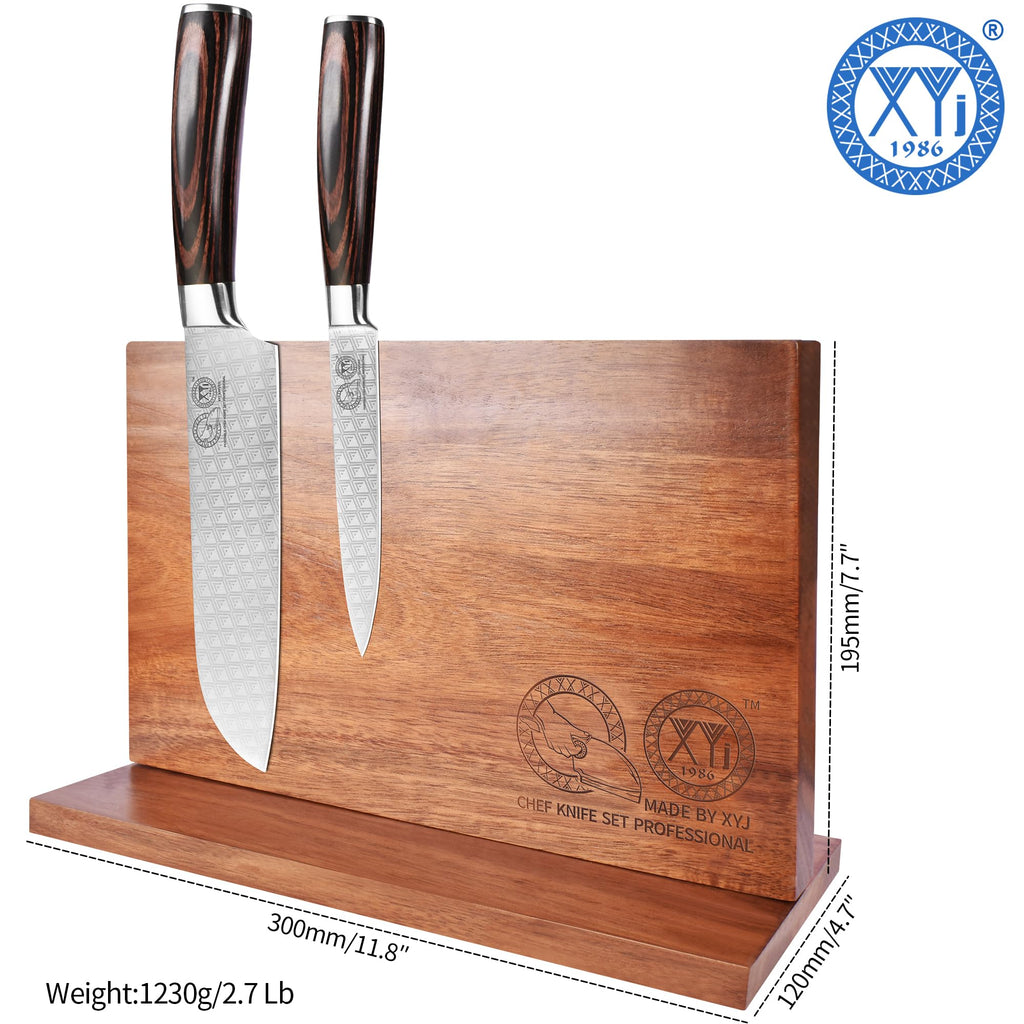 XYJ Magnetic Knife Block, Acacia Wood Knife Holder with Strong Magnets