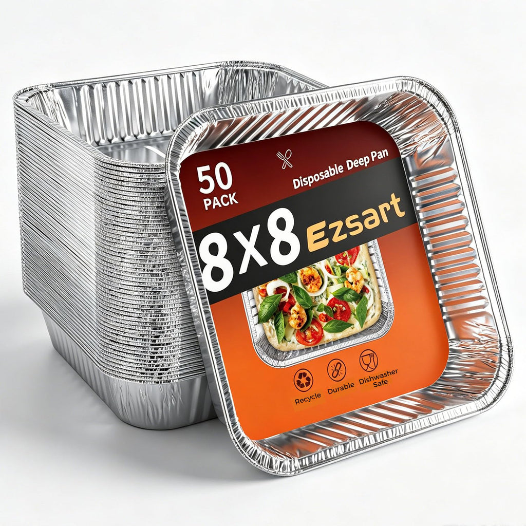 Ezsart 50 Pack 8x8 Aluminum Pans, 8x8 Baking Pan Disposable Foil Pans