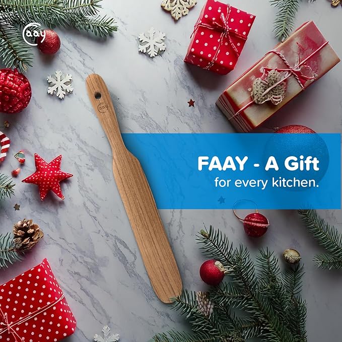FAAY Teak Wooden Skinny Spurtle Spatula for Sourdough Starter & Jars