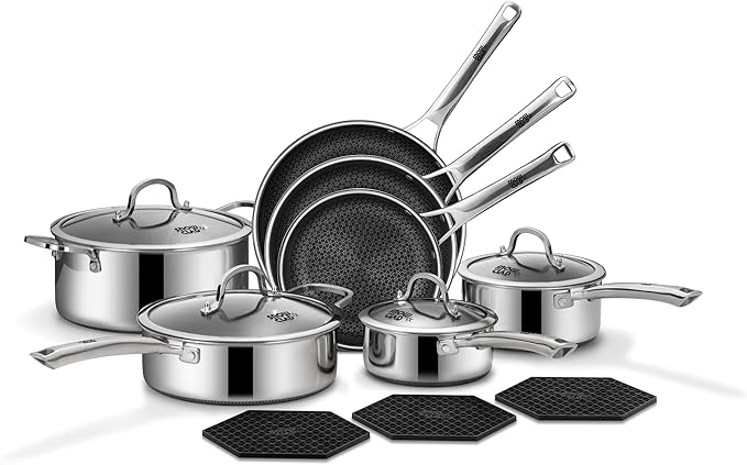 SNOWCLAD Pots and Pans Set Non Stick | Stainless Steel Kitchen Cookware