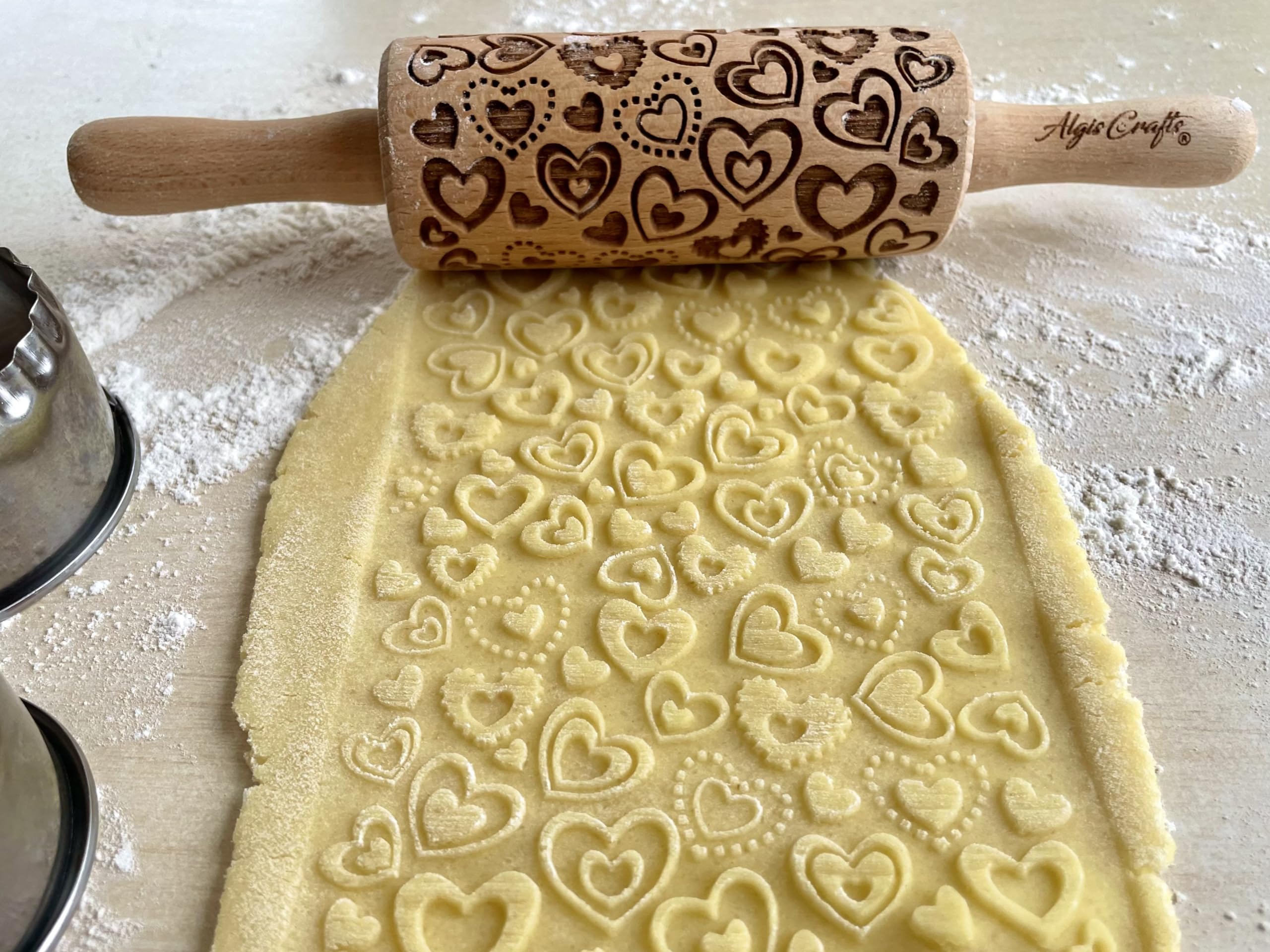 LOVELY DAY 3 KID Rolling Pin SET with HEART, PAISLEY and SPRING patterns. Wooden Laser Cut Mini embossing Rolling Pins for cookies, play dough, salt dough or clay by Algis Crafts