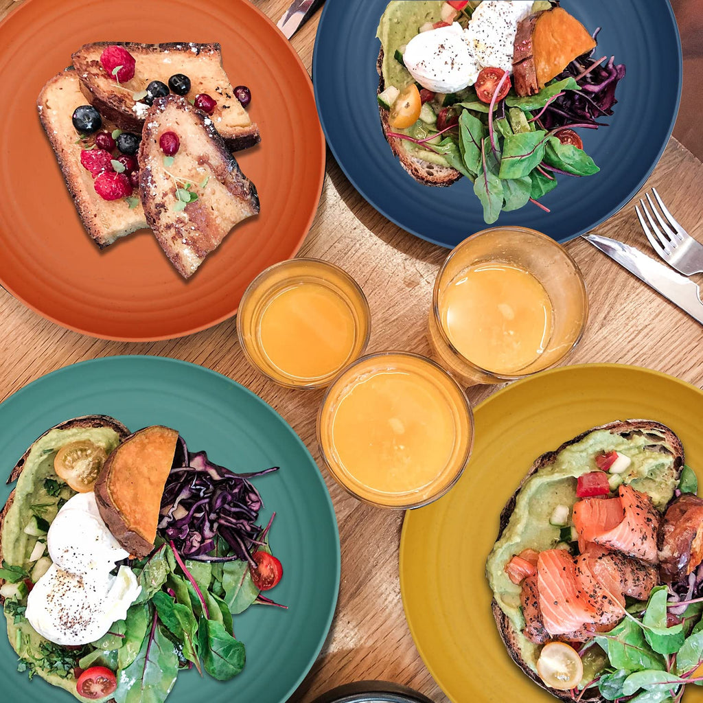 Wrova Wheat Straw Plates - 8 Inch Unbreakable Dinner Plates Set of 8 - Dishwasher & Microwave Safe Plastic Plates Reusable - Lightweight Plate for kitchen,R.V. (Colorful Series)