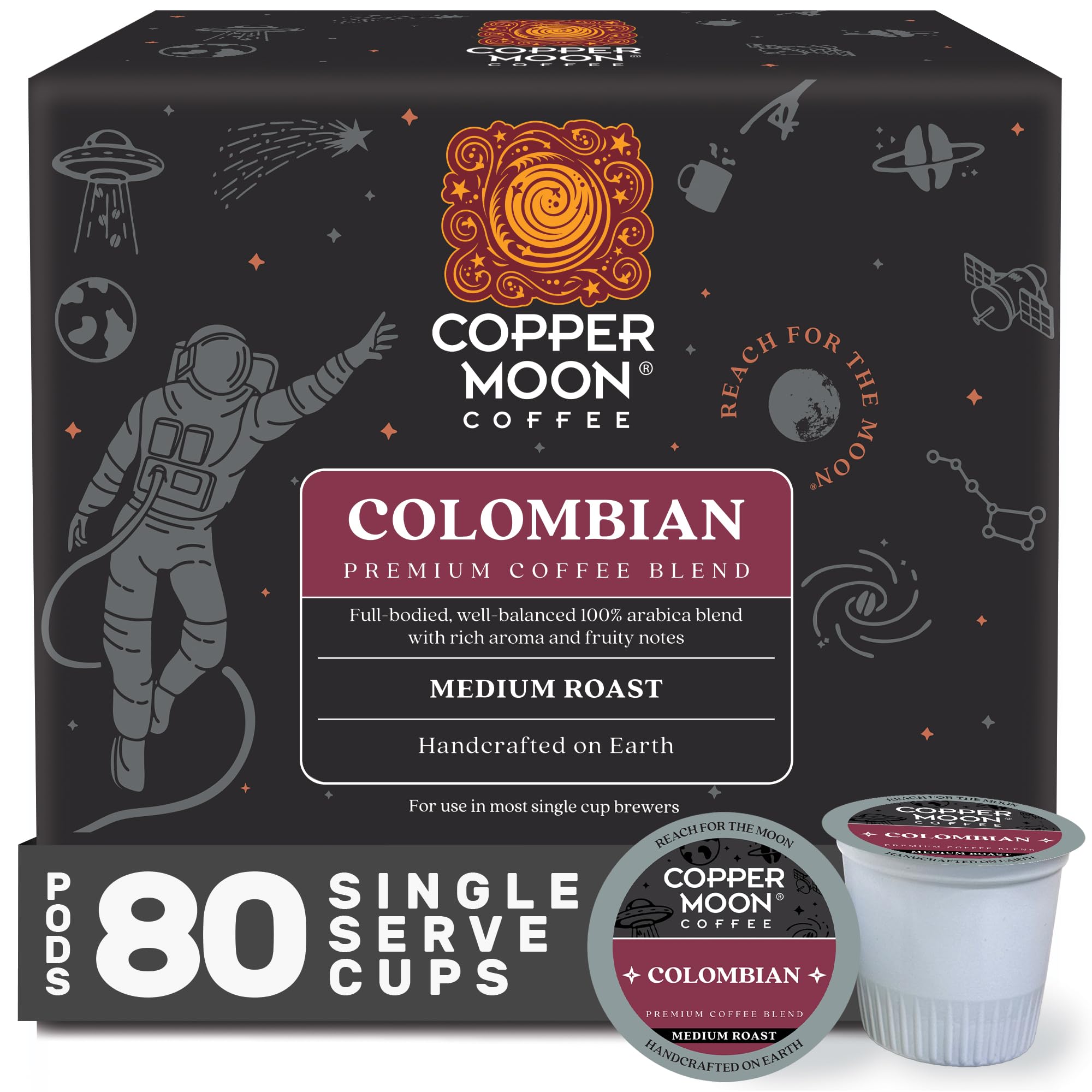 Copper Moon K-Cup Coffee Pods, Medium Roast, Colombian Blend, 80 Count