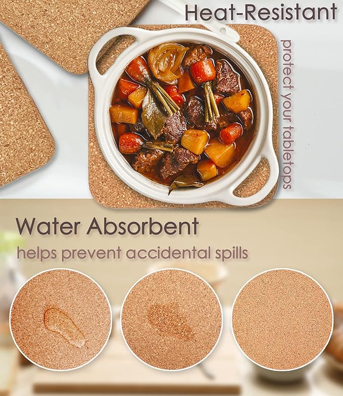 KITLAB Cork Trivets for Hot Dishes, Hot Pots and Pans, 8 Inch 6 Pcs