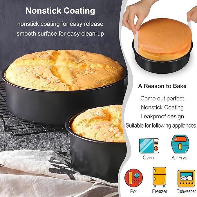 8 Inch Cake Pan, 3PCS Nonstick Baking Pans Set with 100PCS Parchment Paper