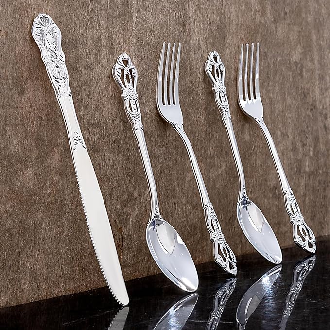 Joyido 40PCS Silver Plastic Silverware - Elegant Cutlery Sets for Party