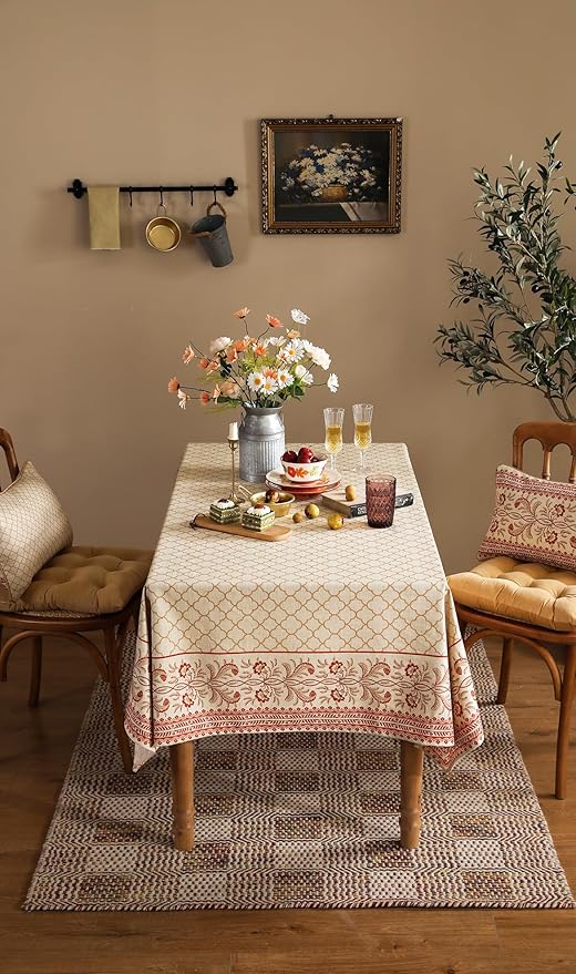 ISAENNE Designer Linen Tablecloth Rectangular,110"x63"-Chamonix A