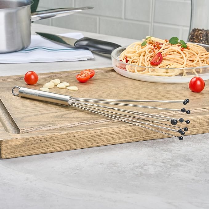 Restaurantware 12.5 in Stainless Steel Ball Whisk with Silicone Tips - 6 Pack - German Standard Sauce & Gravy Whisk, Non-Scratch, Dishwasher Safe - Non-Stick Safe Silicone Ball Whisk for Baking