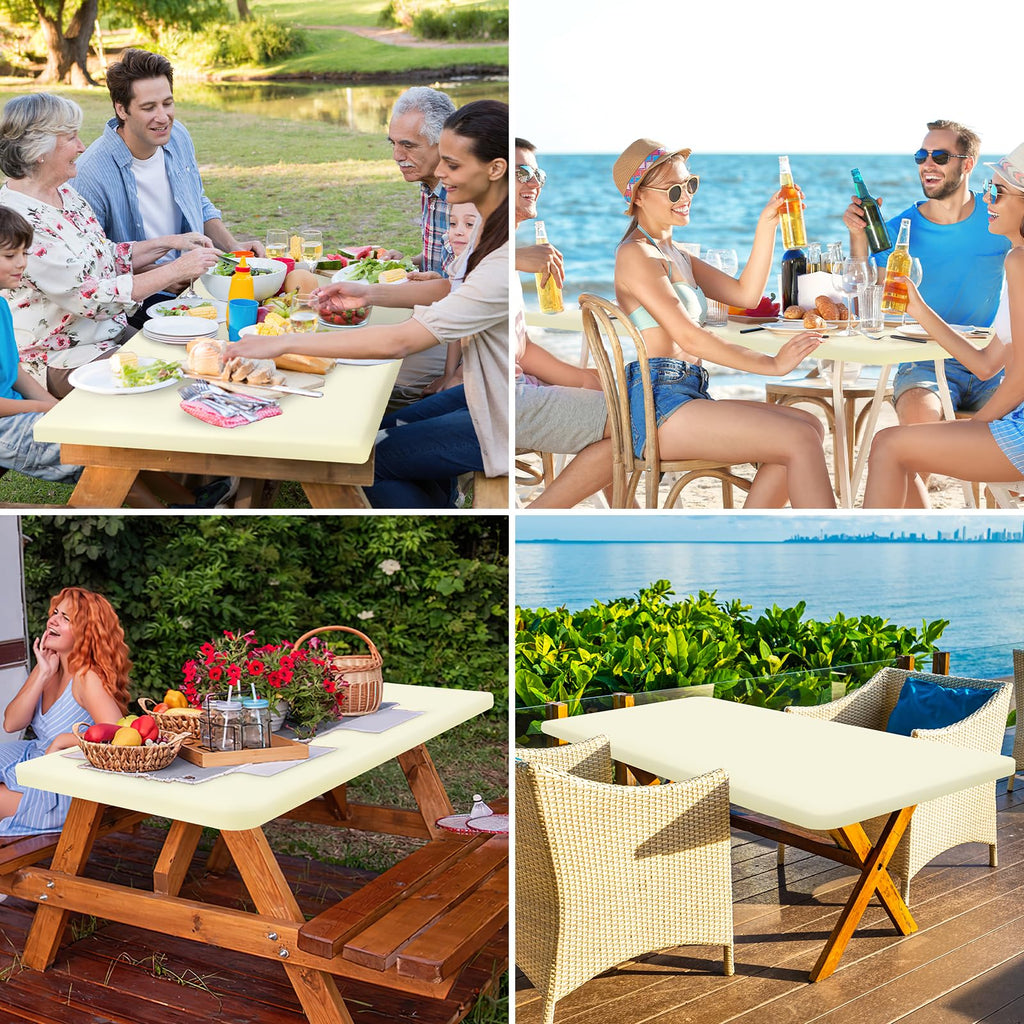 homing Rectangle Table Cloth Cover, Water-Resistant Polyester Elastic Fitted Tablecloth, Fits for 5 Foot Folding Tables, Washable Table Protector for Picnic, Camping, Outdoor (Cream Yellow, 30" x 60")