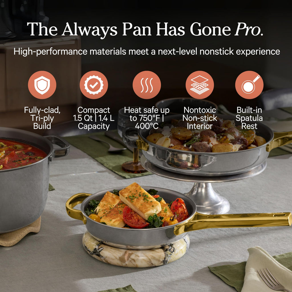 Our Place Mini Titanium Pro Cookware Duo | 6-Piece Tri-Ply Titanium Cookware Set with Always Pan Pro & Perfect Pot Pro | Non-Toxic No-Coating Nonstick | Induction & Oven-Safe up to 750°F | Gold