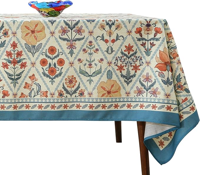 ISAENNE Designer Elegant Linen Rectangular Tablecloth,71"x55"-Floralsea A