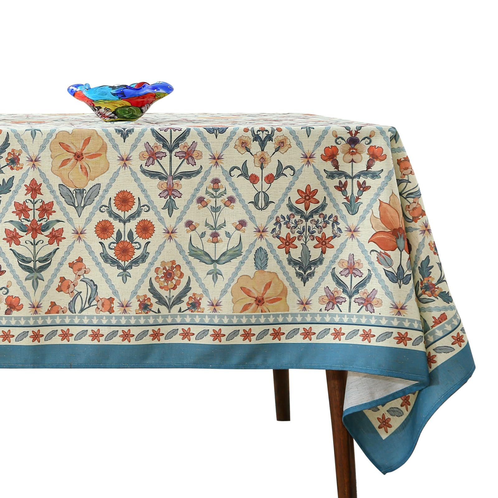 ISAENNE Designer Elegant Linen Rectangular Tablecloth,110"x63"-Floralsea A