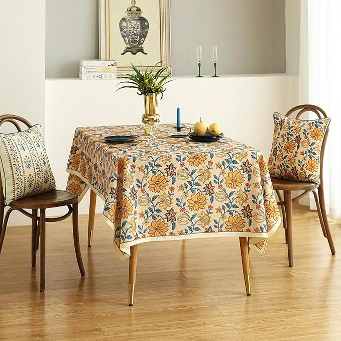 ISAENNE Designer Vintage Linen Rectangular Tablecloth,79"x55"-Estevan B