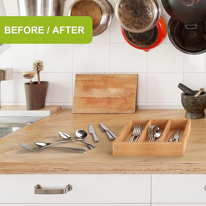 Unibambou Bamboo Silverware Drawer Tray, Kitchen Flatware Cutlery Organizer