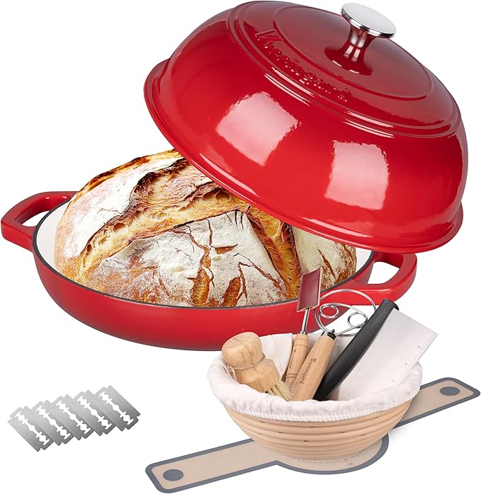 VORRINGARD Enameled Cast Iron Dutch Oven Pot with Lid, Bread Oven for Sourdough Bread Baking, Dutch Ovens with Bread Proofing Basket& Baking Supplies Set, 6 Quart