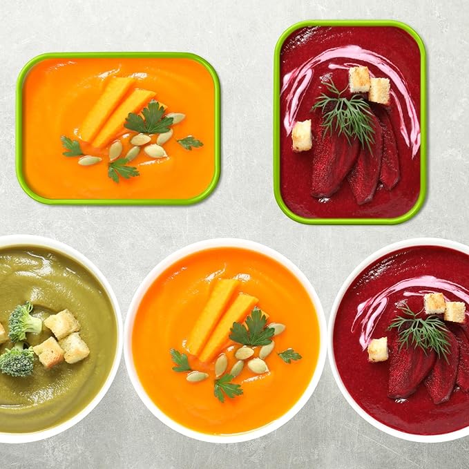 Nuogo 4 Pcs 6 Cup Silicone Freezer Trays with Lid Soup Containers, Green