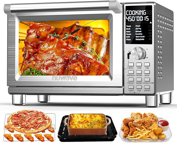 Nuwave Bravo Pro Smart Toaster Oven Countertop, True Air Fryer Combo