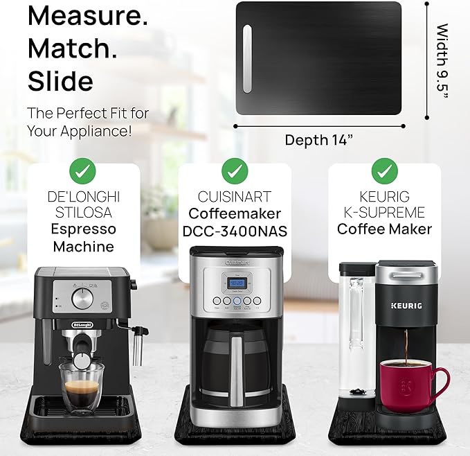 Ibyx Appliance Slider, Sliding Tray for Coffee Maker, 9.5x14 in, Black