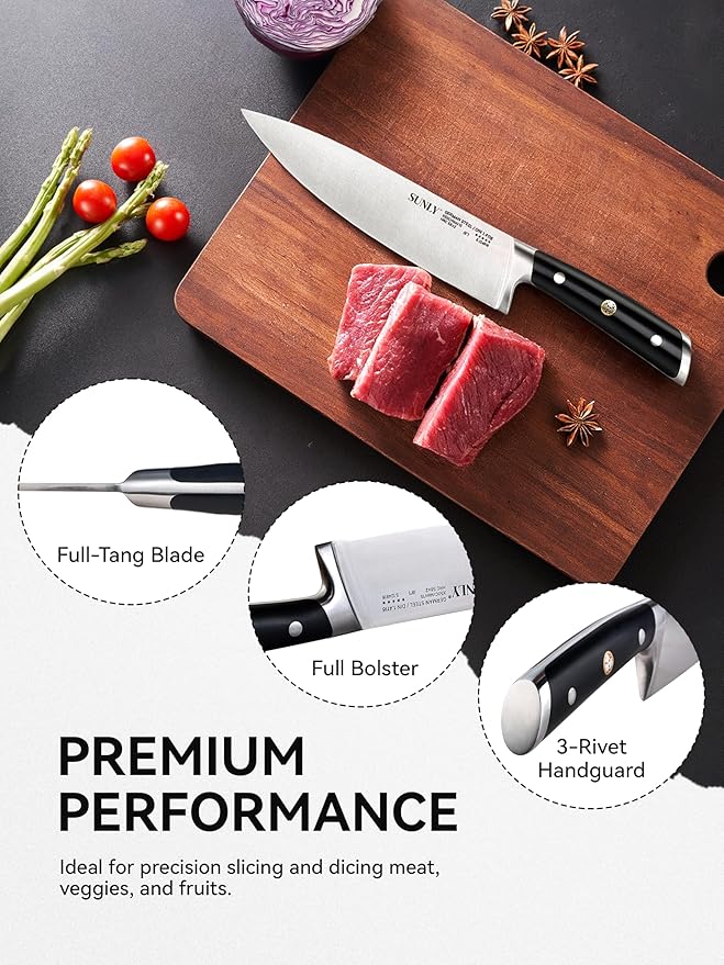 SUNLY Chef Knife, 8 Inch Professional Kitchen Knife with German 1.4116 Stainless Steel, 58±2 HRC Hardness, Full-Tang Design, Anti-Slip Handle for Meat, Fruits, Vegetables, Gift-Ready Magnetic Box