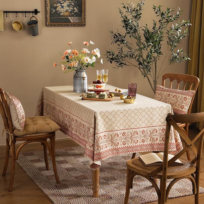 ISAENNE Designer Linen Tablecloth Rectangular,110"x63"-Chamonix A