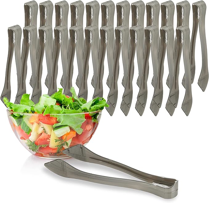 PARTY BARGAINS 8.5″ Silver Plastic Serving Tongs 24-Pack – Heavy-Duty Disposable & Reusable Kitchen Tongs for Parties BBQ Buffet Salad Appetizers Catering