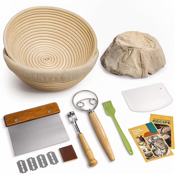 Rorecay Sourdough Starter Kit with 2 Round Banneton Bread Proofing Baskets