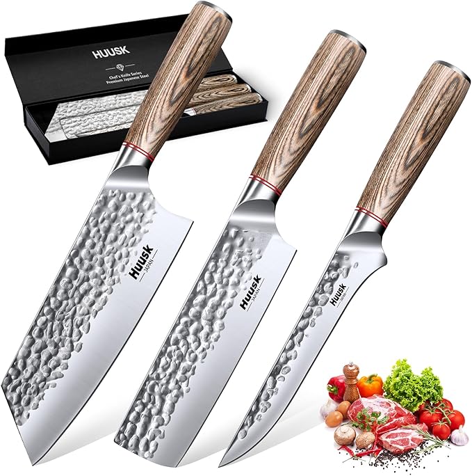 Huusk Kitchen Knife Set of 3 - Japanese Nakiri Vegetable Knife