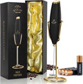 Zulay Kitchen Powerful Milk Frother Wand With Duracell Batteries - Ultra Fast Handheld Drink Mixer - Electric Whisk Foam Maker for Coffee, Lattes, Cappuccino & Matcha - Z1 Motor - Exec Black Gold
