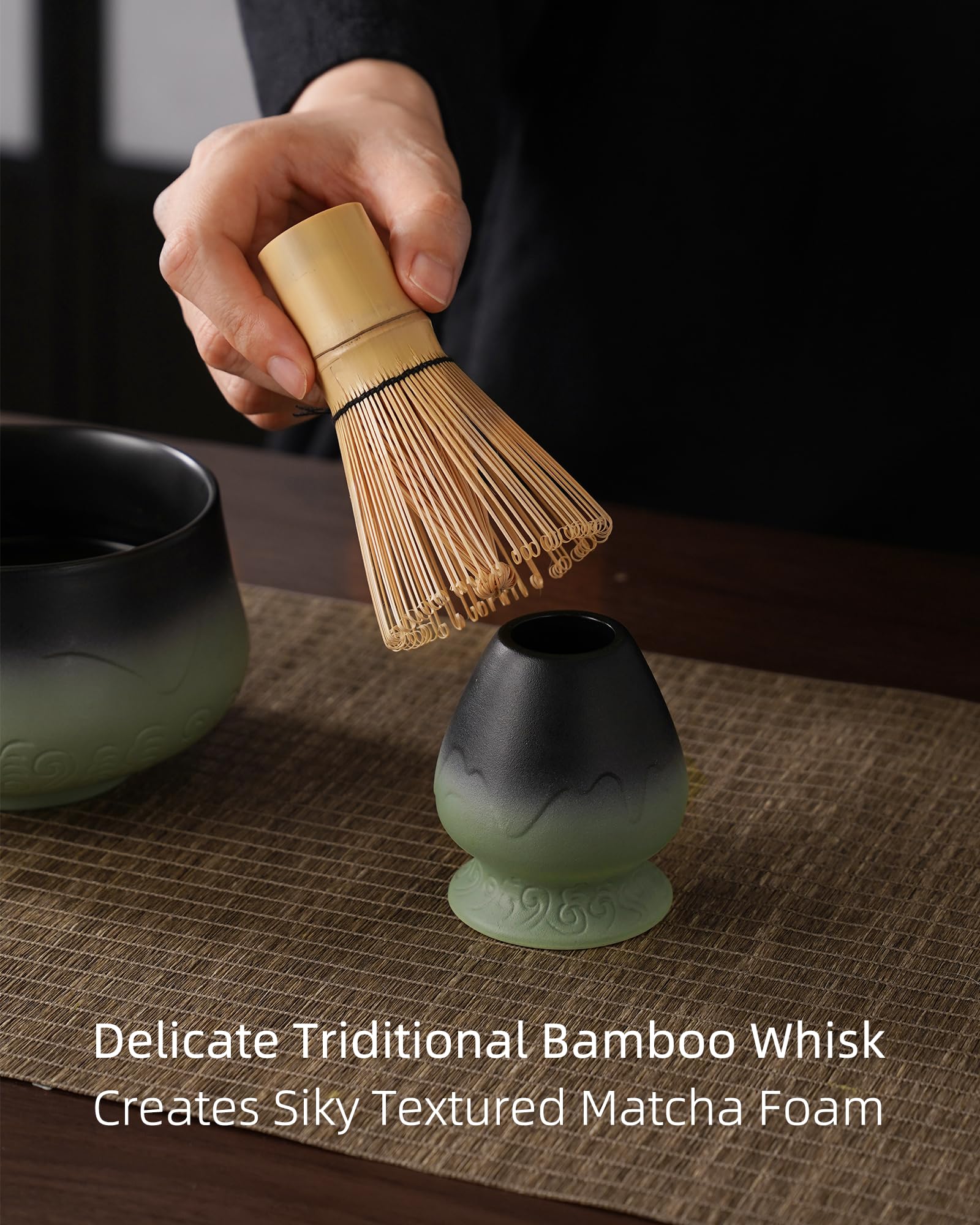 ZENS Premium Matcha Whisk Set, 5pcs Matcha Kit with Matcha Tools, Green