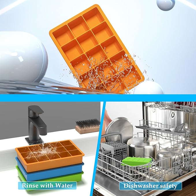 3 Pack Silicone Ice Cube Trays, 1.2" Perfect Square Molds, 1oz (2 tbsp) per Well for Baby Food & Coffee, Odorless Food Grade, BPA Free, Easy Release Flexible Ice Trays for Whiskey, Cocktail