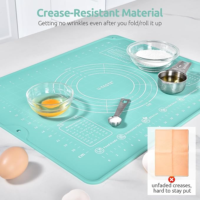 U-Taste Silicone Pastry Mat, Dough Rolling Baking Sheet, 16"x20", Aqua Sky