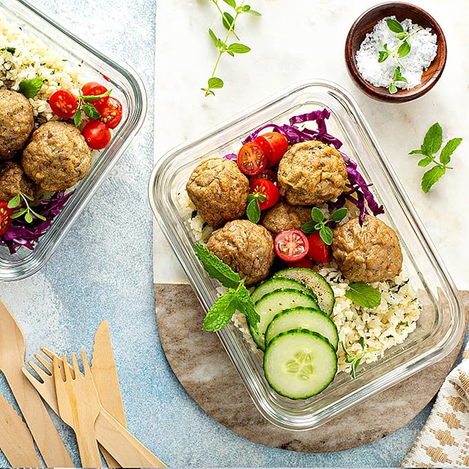 VERONES 10 PACK 22 OZ Glass Meal Prep Containers Set with Lids, Green
