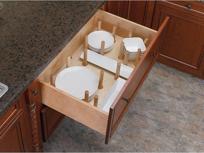 Rev-A-Shelf Pegboard Drawer Divider Organizer, Trim to Custom Fit Wooden Kitchen Cabinet Storage Utensil, Pots & Dish Rack, 39" x 21", 4DPS-3921