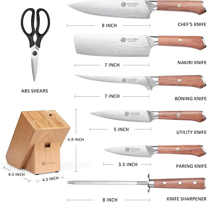 YOTSUBA 8 PCS Japanese Kitchen Knife Set with Block, Ultra Sharp Knives Set