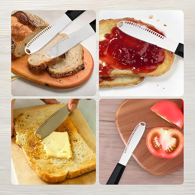 Creztail 2 Pcs Butter Knife Spreader with Holes, 3 in 1 butter knife, butter curler knife, Butter Grater with Ergonomic Handle, stainless steel butter spreader for Butter, Cheese, Jam