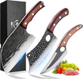 ROCOCO Butcher Cleaver Knife Set - 3PCS Serbian Chef Viking Boning Knife