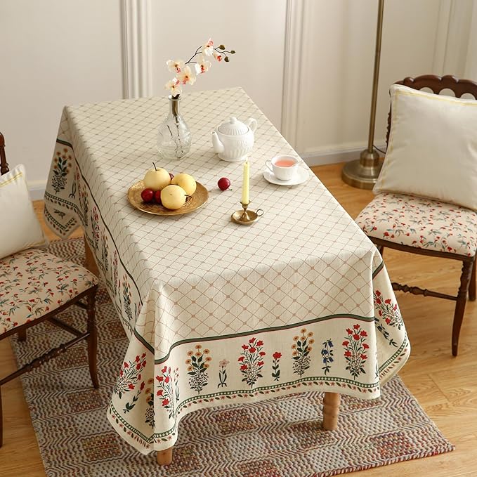 ISAENNE Designer French Linen Rectangular Tablecloth,102"x63"-Bertina E