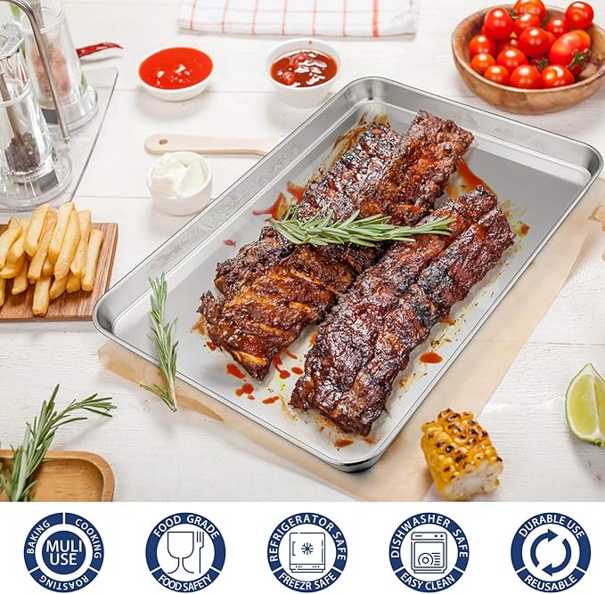 P&P CHEF Baking Sheet Pan, Stainless Steel Cookie Sheet, 16 Inch & 2 Pcs