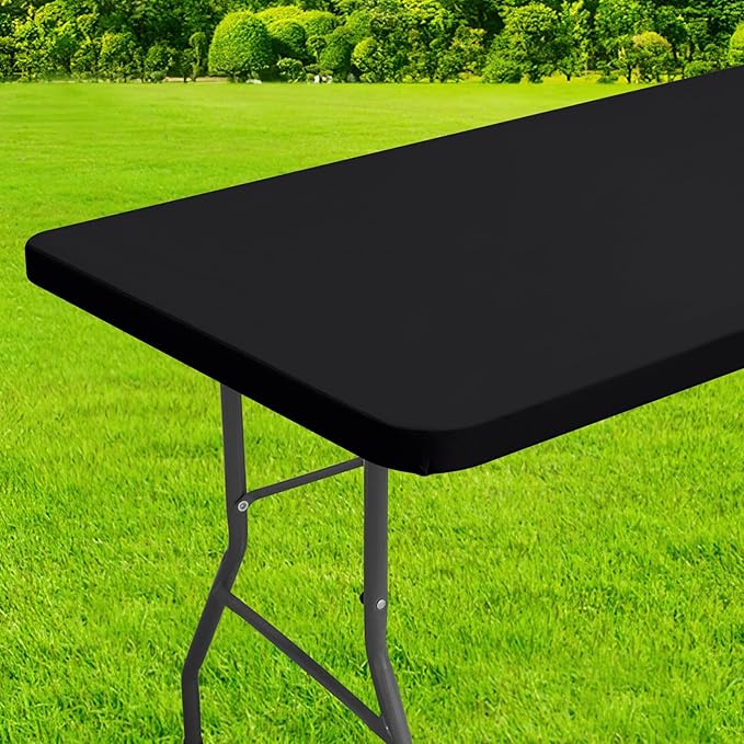 homing Rectangle Table Cloth Cover, Water-Resistant Polyester Elastic Fitted Tablecloth, Fits for 8 Foot Folding Tables, Washable Table Protector for Picnic, Camping, Outdoor (Black, 30" x 96")