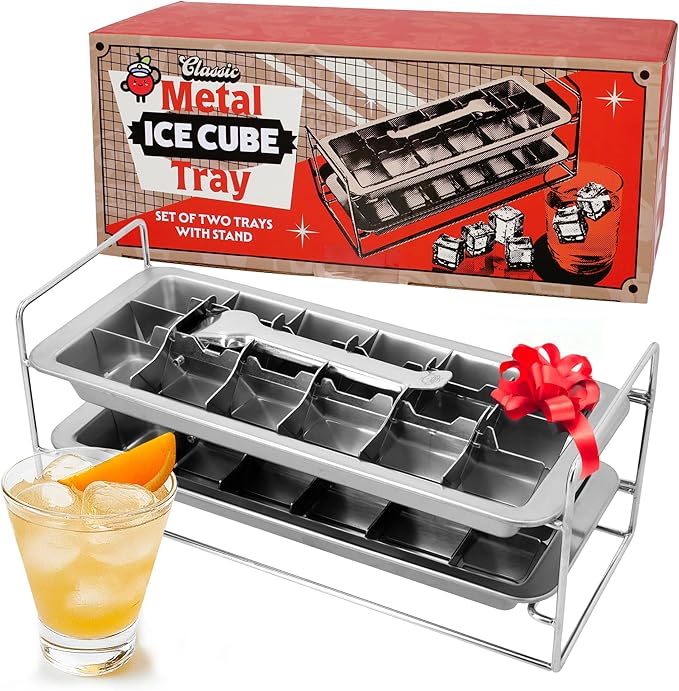 Captain Cranberry Metal Stainless Steel Ice Cube Trays, Stand, 36 cubes