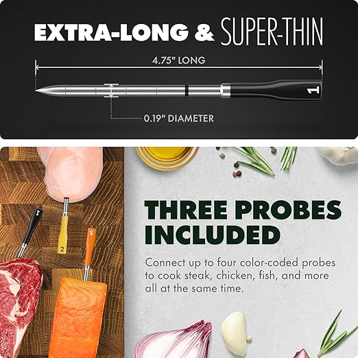 CHEF iQ Sense | Smart Wireless Meat Thermometer | 3 Ultra-Thin Probes | WiFi Unlimited Range | 1000°F Heat Safe | 5 Sensors | BBQ, Grill, Oven, Smoker, Air Fryer | Gen3