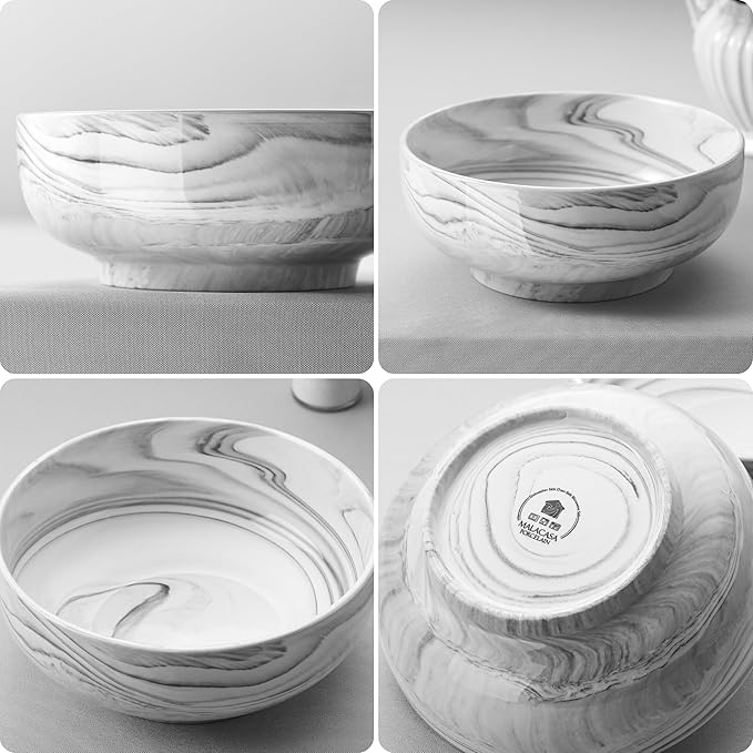 MALACASA Large Serving Bowls, 60 OZ (8") Ceramic Salad Bowls Set of 2