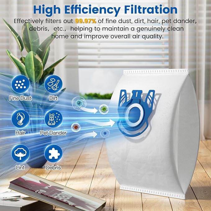 12 Pack 3D Airclean GN Vacuum Bags Compatible with Miele Canister Vacuum
