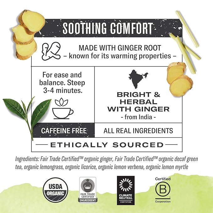 Numi Organic Ginger Lemon Decaf Green Tea, 100 Tea Bags