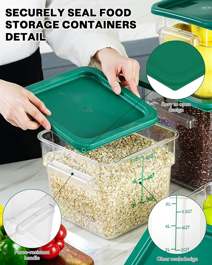 6QT 6PCS NSF Commercial Clear Food Storage Containers with Lids(GREEN)