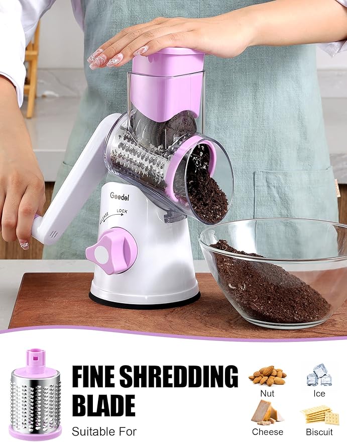 Geedel Rotary Cheese Grater Hand Crank, Cheese Shredder Vegetable Slicer