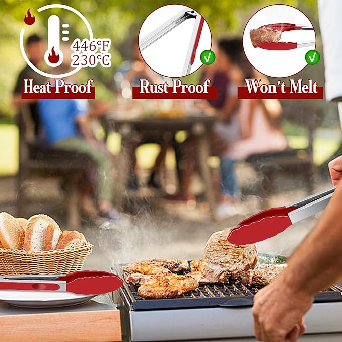 TeamFar Kitchen Tongs, 9"&12" Stainless Steel Heat Resistant Cooking Tongs