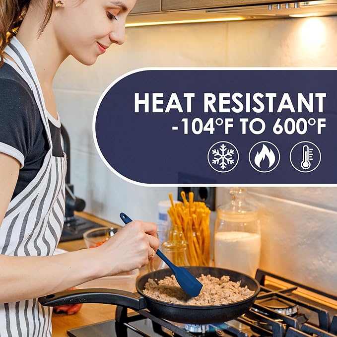 CUZAFO BPA Free Heat Resistant 600℉ Silicone Spatula, Turner Mixing Spatulas set Dishwasher Safe for Nonstick Cookware, Classic Blue